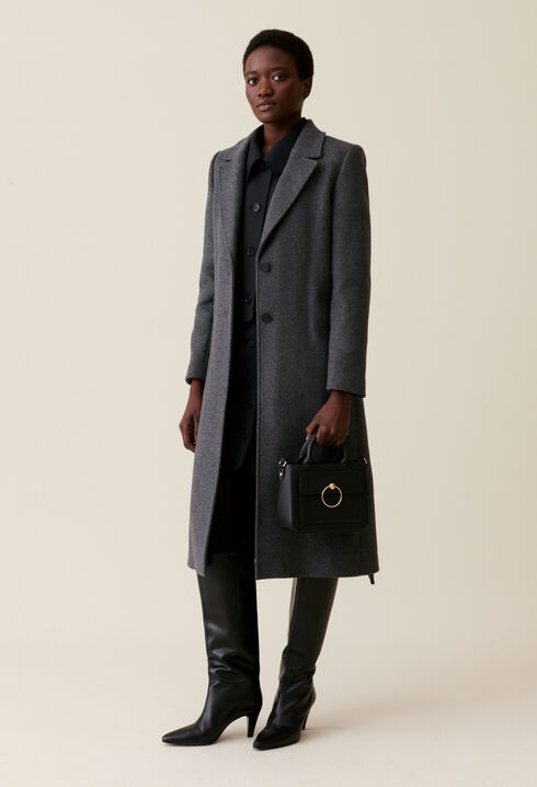 Manteau long ceinture gris 