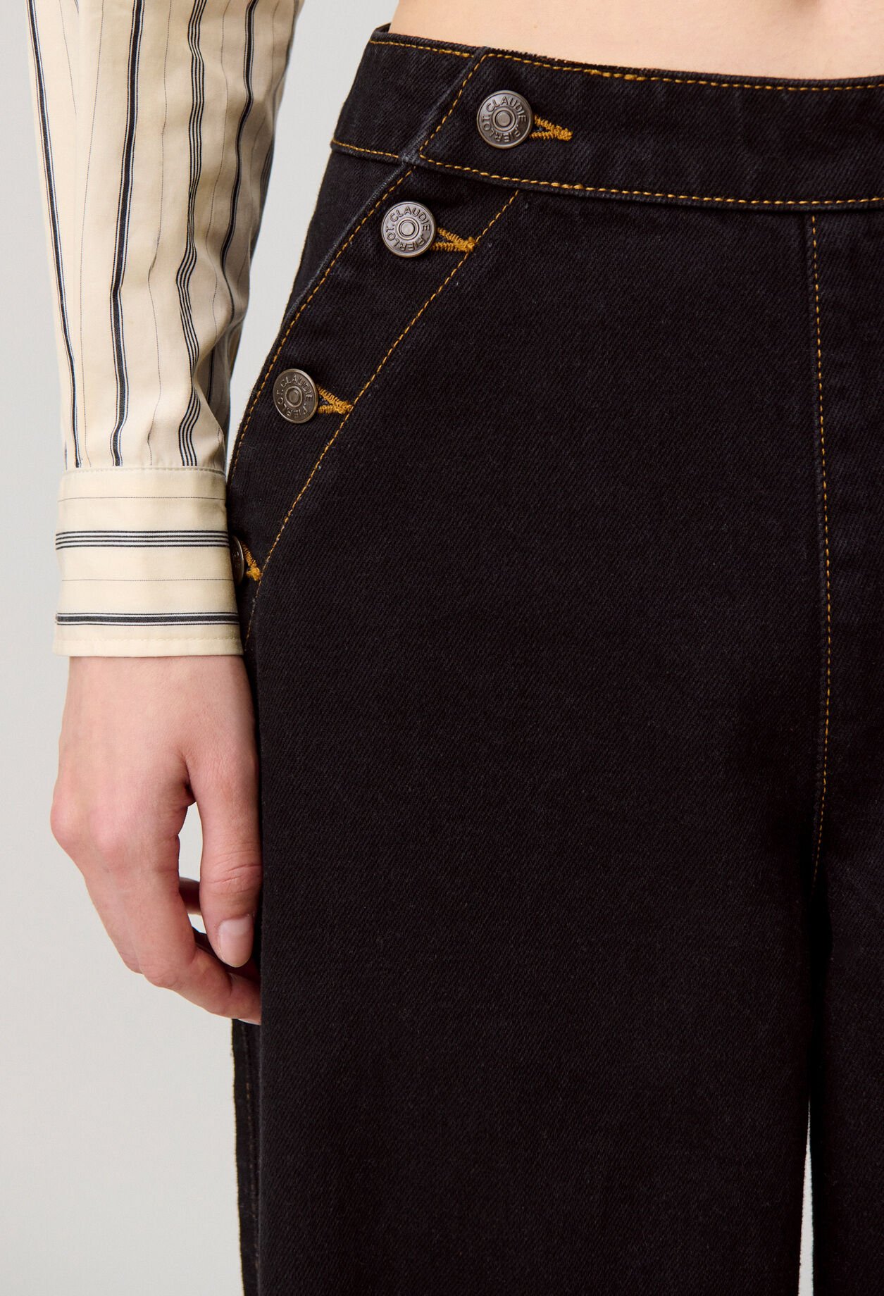 Jean &agrave; pont denim noir