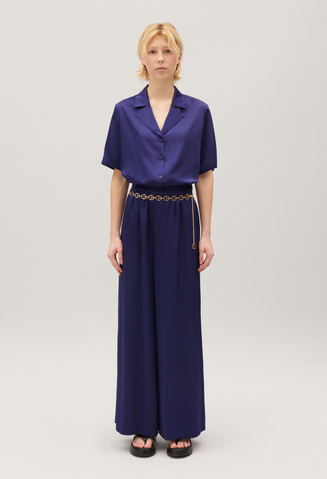 Wide-leg trousers with smocked waistband