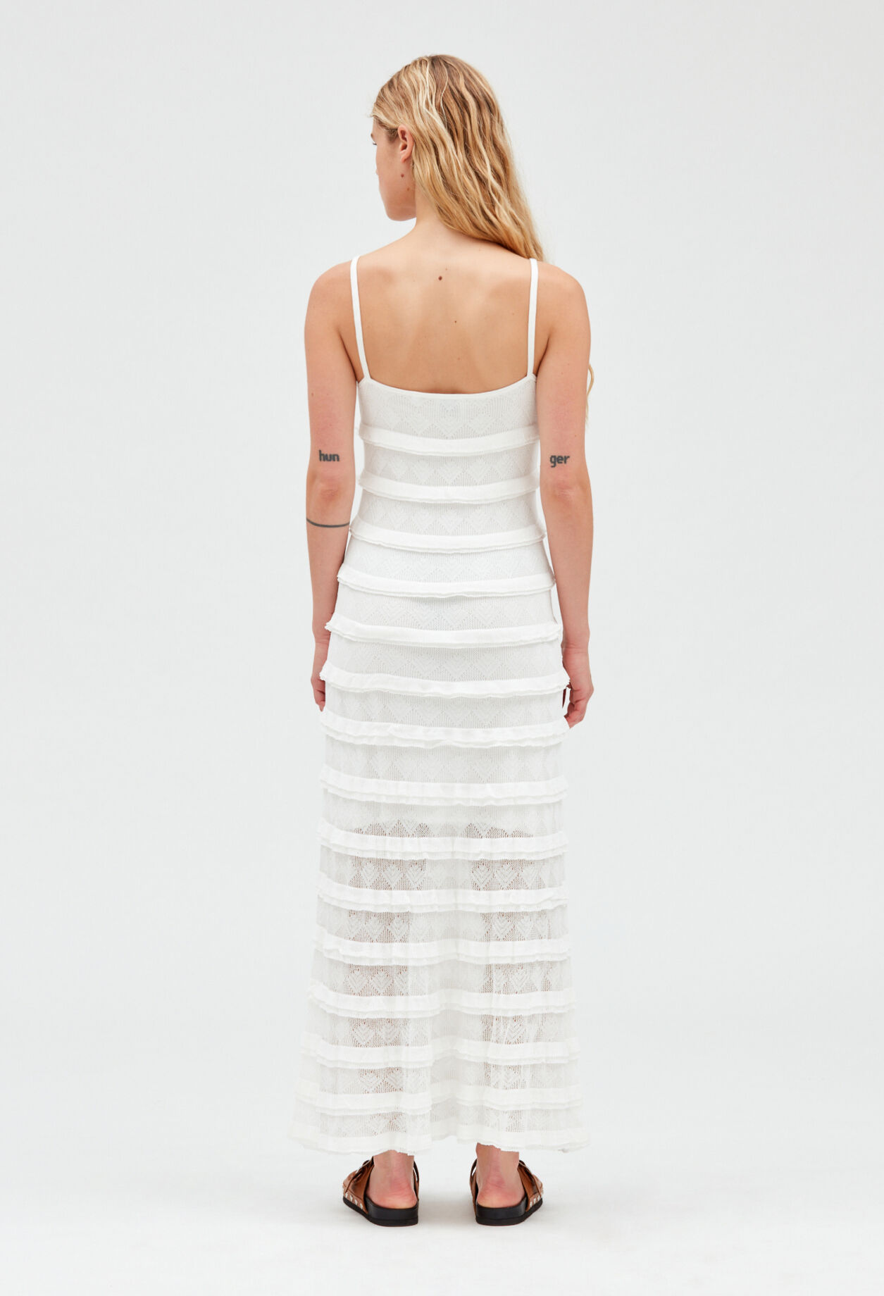 Off-white long ruffled dress
