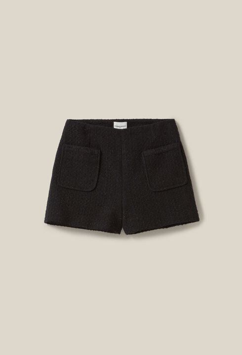 Short tweed noir droit