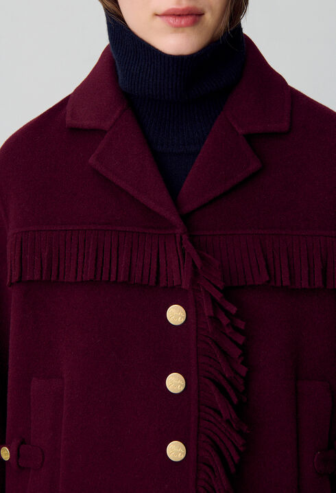 Manteau court laine franges