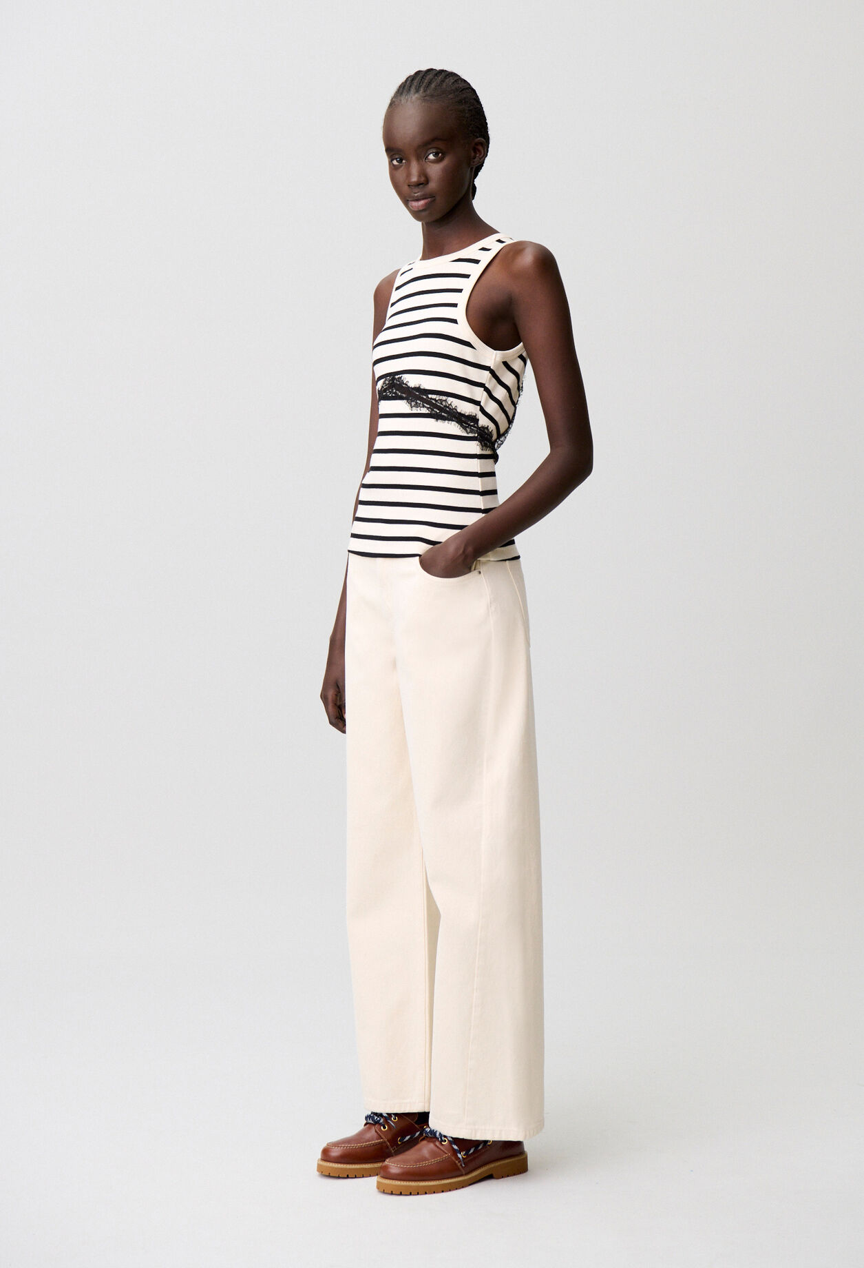 T-shirt coton dentelle marinière