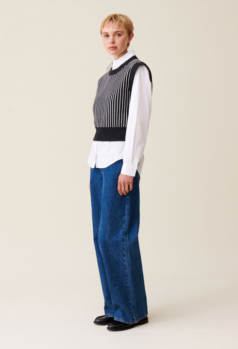 Pull rayé sans manches maille