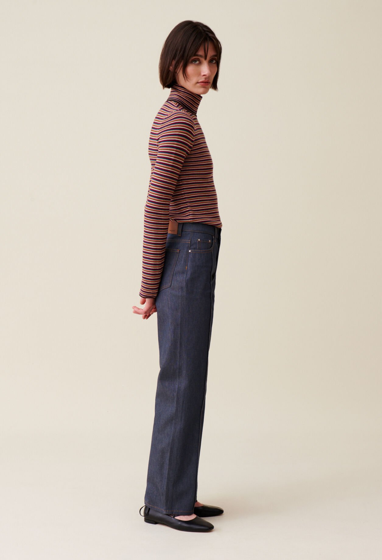 Pull maille rayé col roulé 