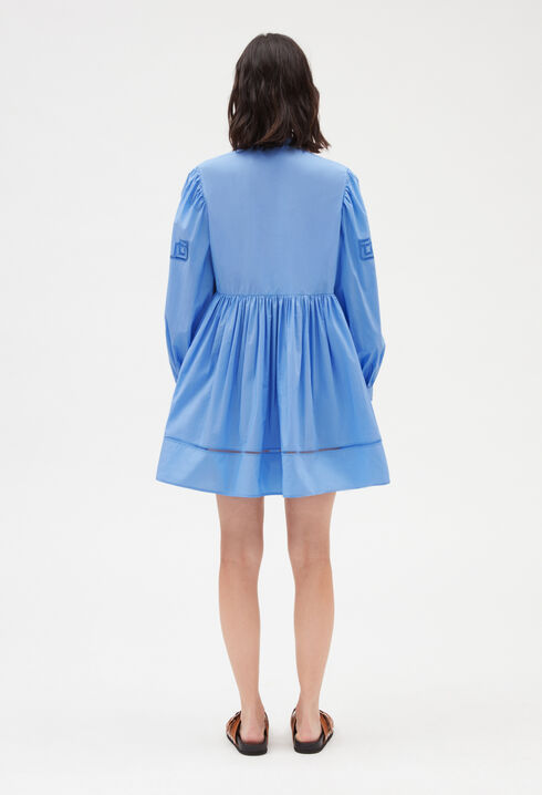 Robe courte coton brodé bleu
