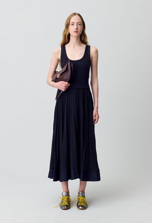 Robe longue plissée marine