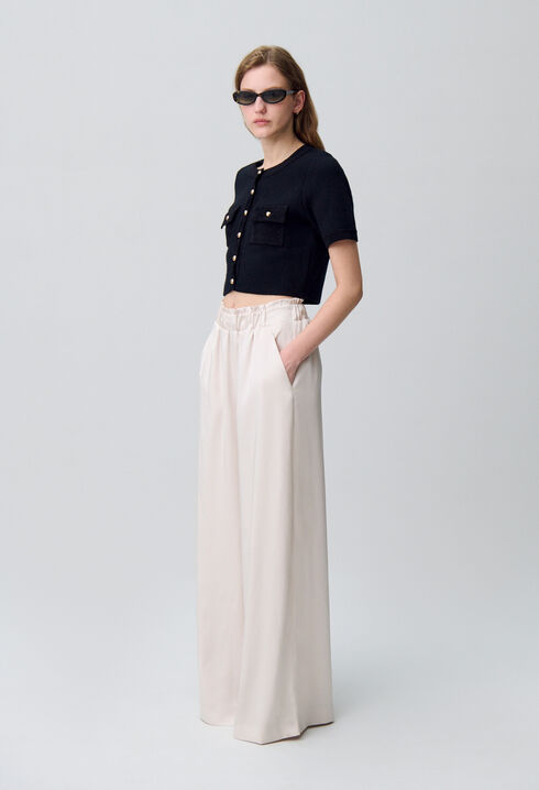 Pantalon large taille smockée