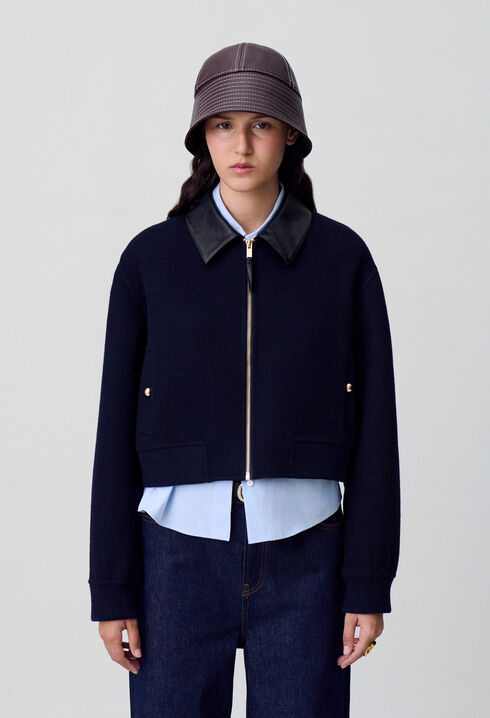 Blouson laine col similicuir