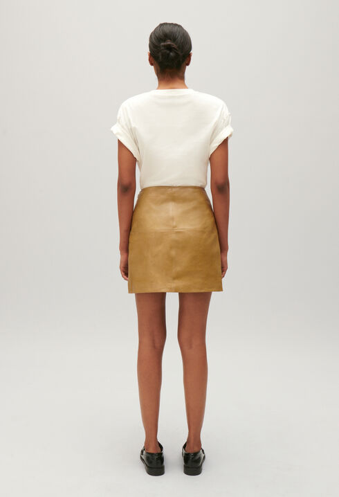 Jupe courte cuir jaune ocre