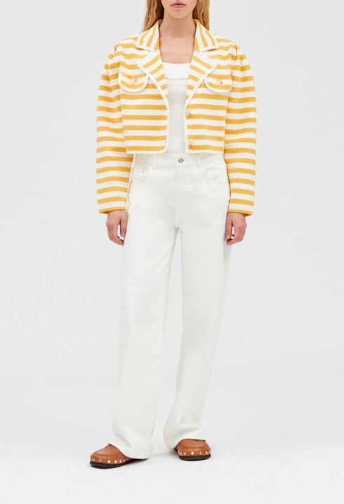 Short stripey terry cloth cardigan