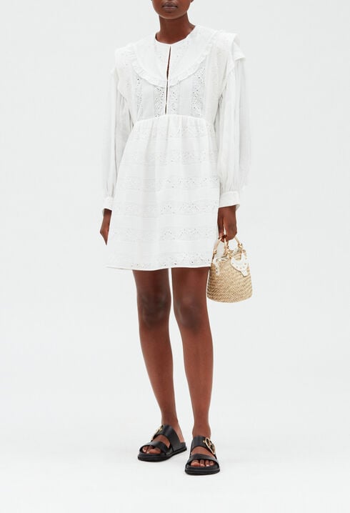 Robe courte babydoll brodée blanc