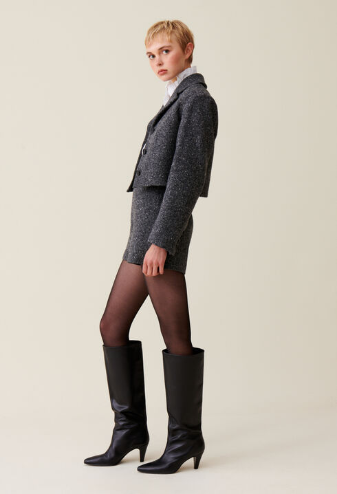 Veste tweed gris laine mélangée 