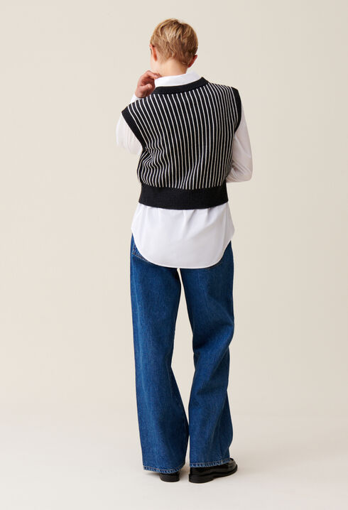Pull rayé sans manches maille