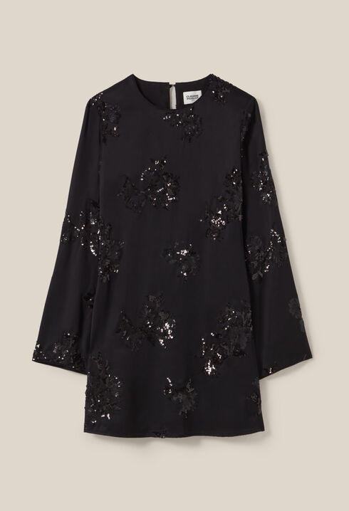 Robe courte noire sequins brodés