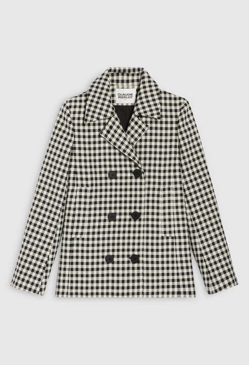 Two-tone checked coat