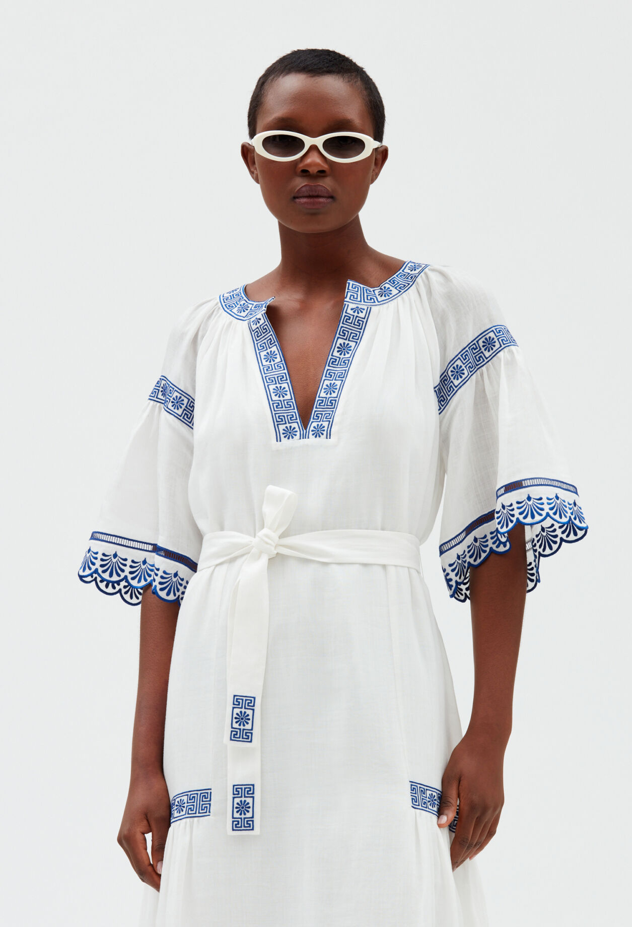 Ecru embroidered midi dress