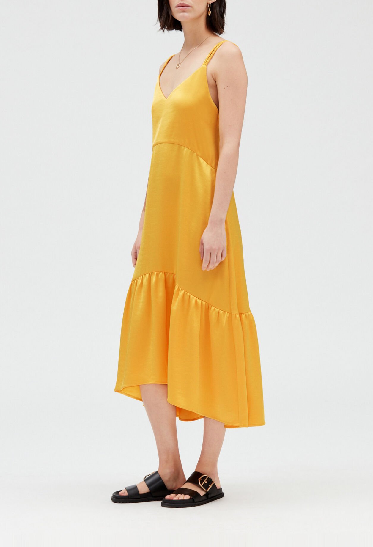 Robe midi satinée jaune