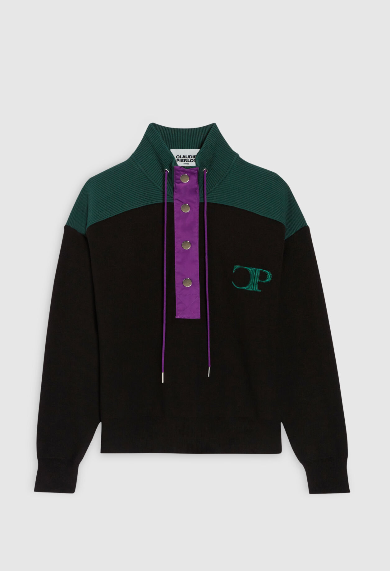 Buttoned high neck sweatshirt