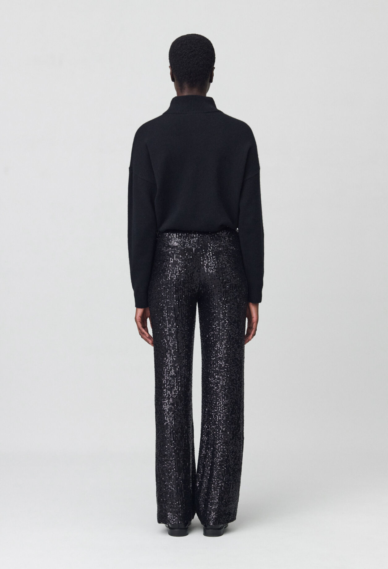 Pantalon droit à sequins noir