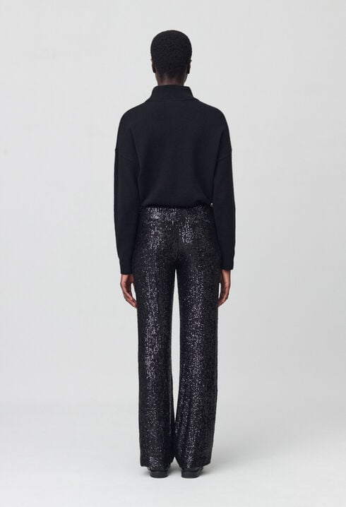 Pantalon droit à sequins noir