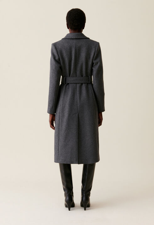 Manteau long ceinture gris 