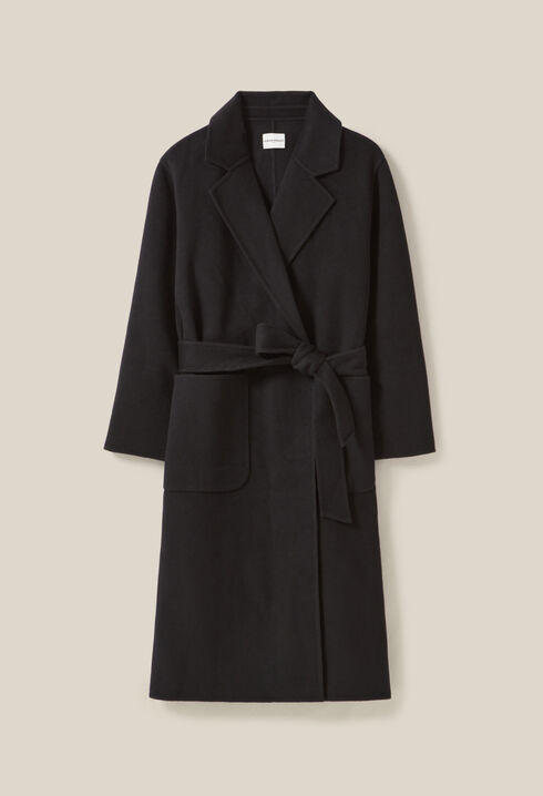 Manteau long ceinturé noir