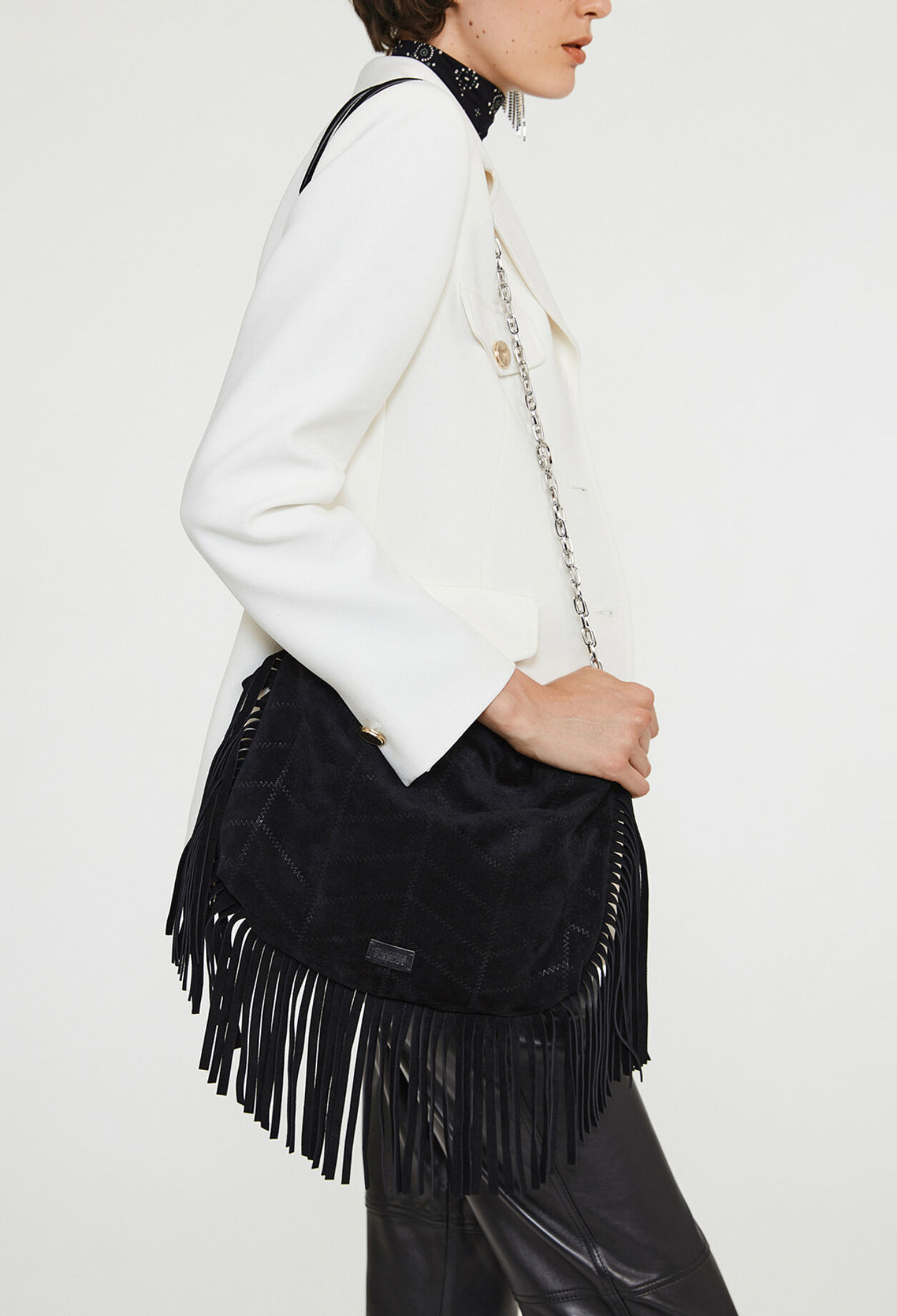 Sac Anemone frangé cuir suede
