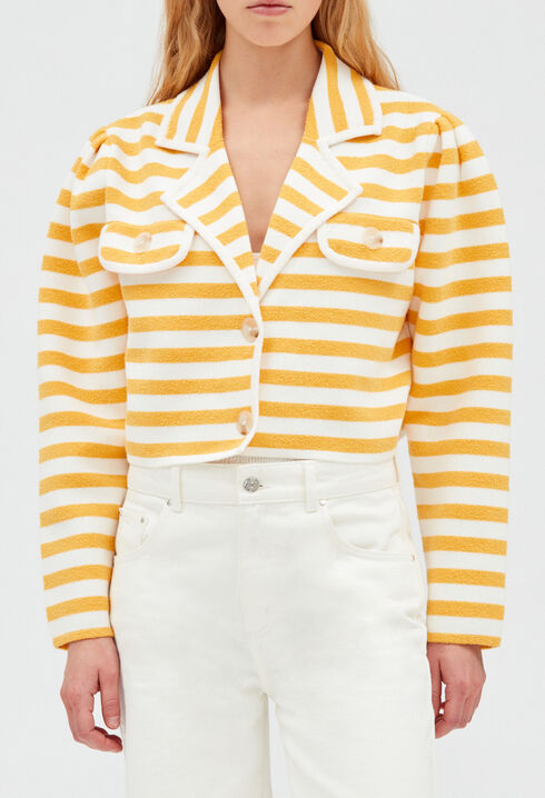 Short stripey terry cloth cardigan