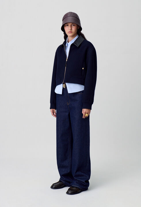 Blouson laine col similicuir