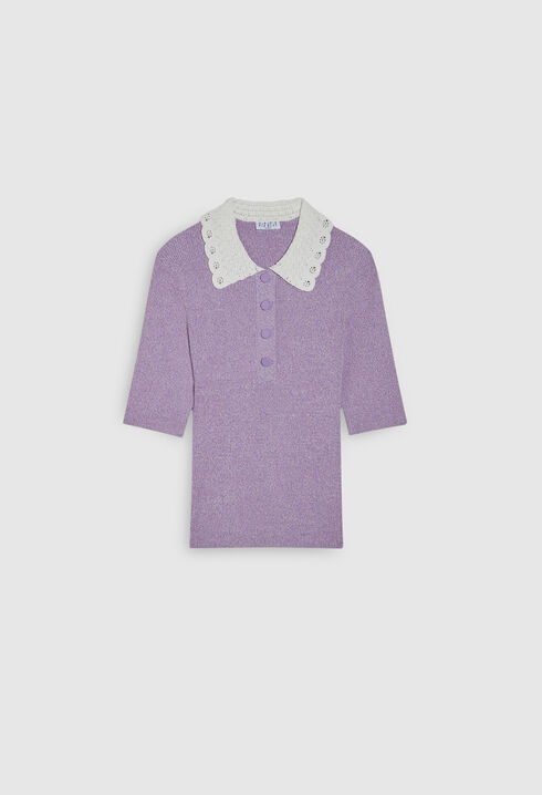 Crochet collar polo shirt