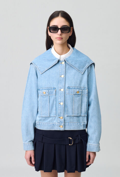 Denim jacket with wide collar