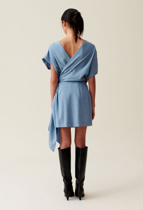 Robe courte cache-cœur rayures bleu