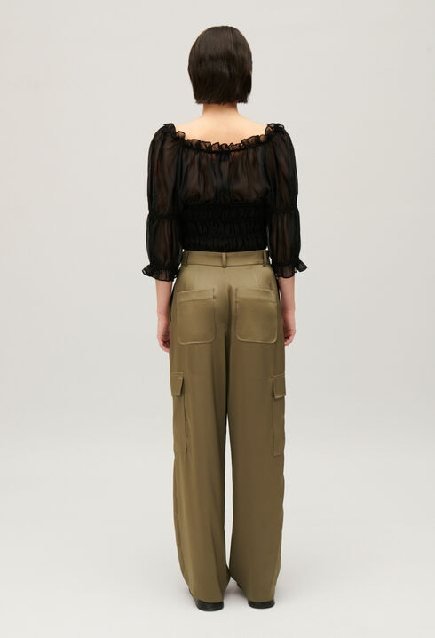 Blouse courte volants noire