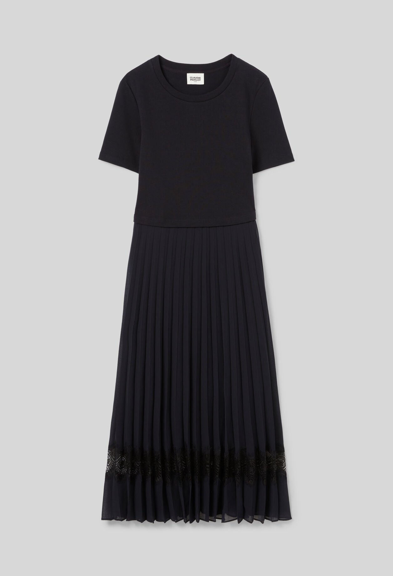 Robe midi bi-matière noire et marine 