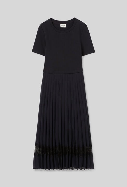 Robe midi bi-matière noire et marine 