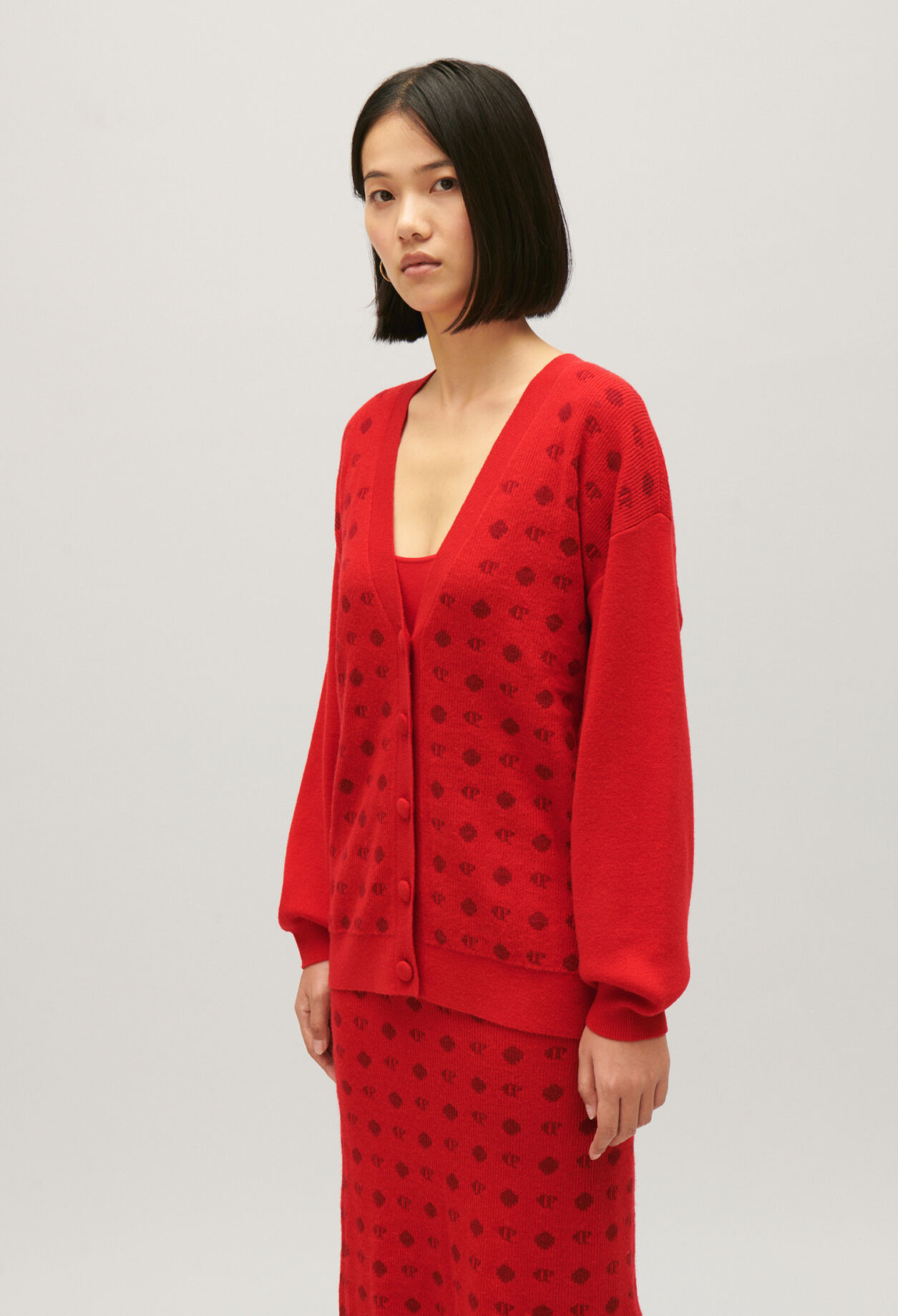 Cardigan jacquard rouge
