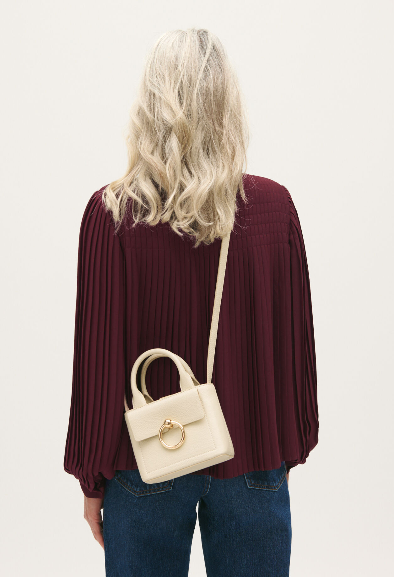 Ecru grained leather Anouck nano bag