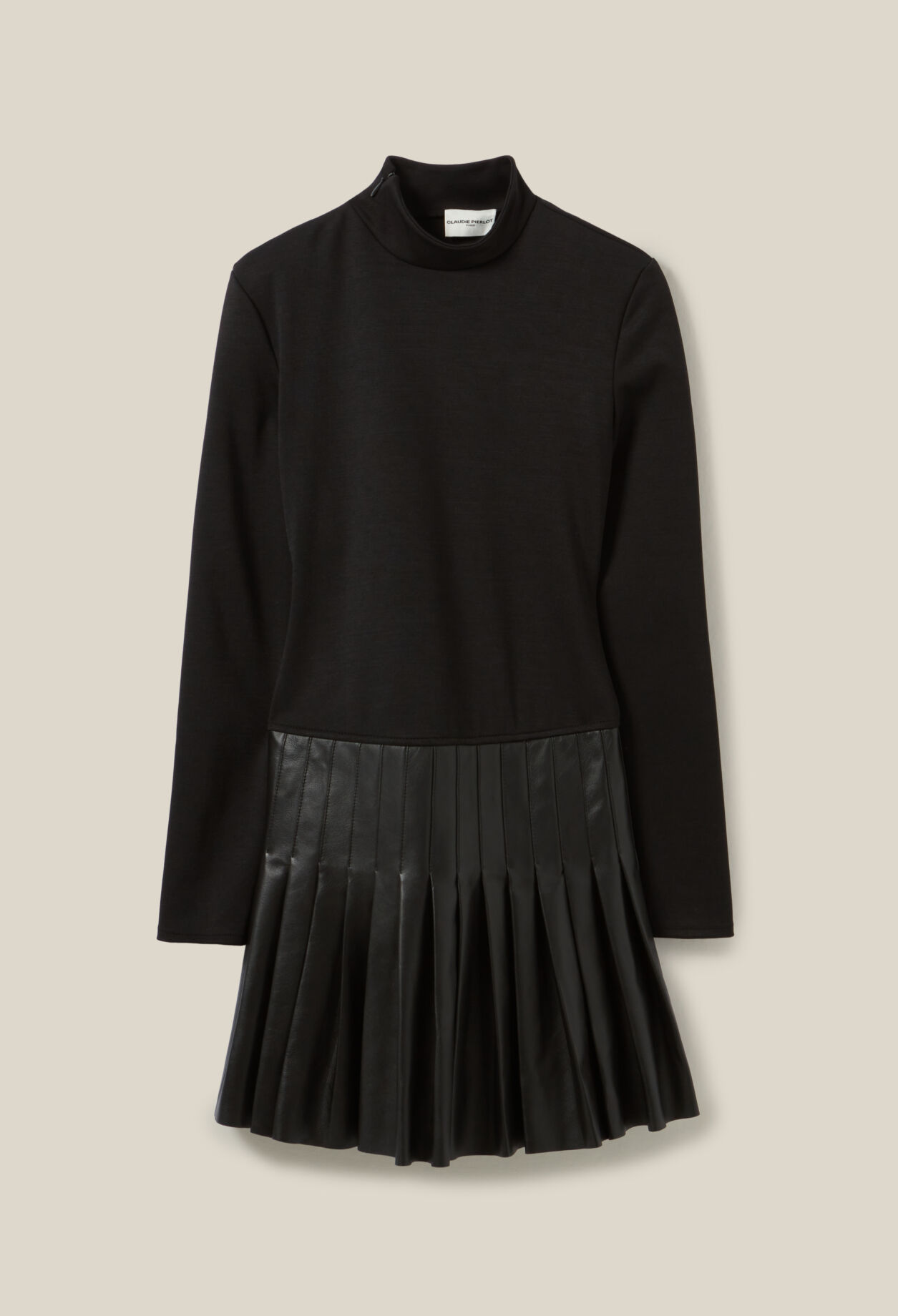 Bi-material leather black dress