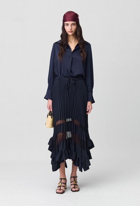 Jupe midi plissée et asymétrique