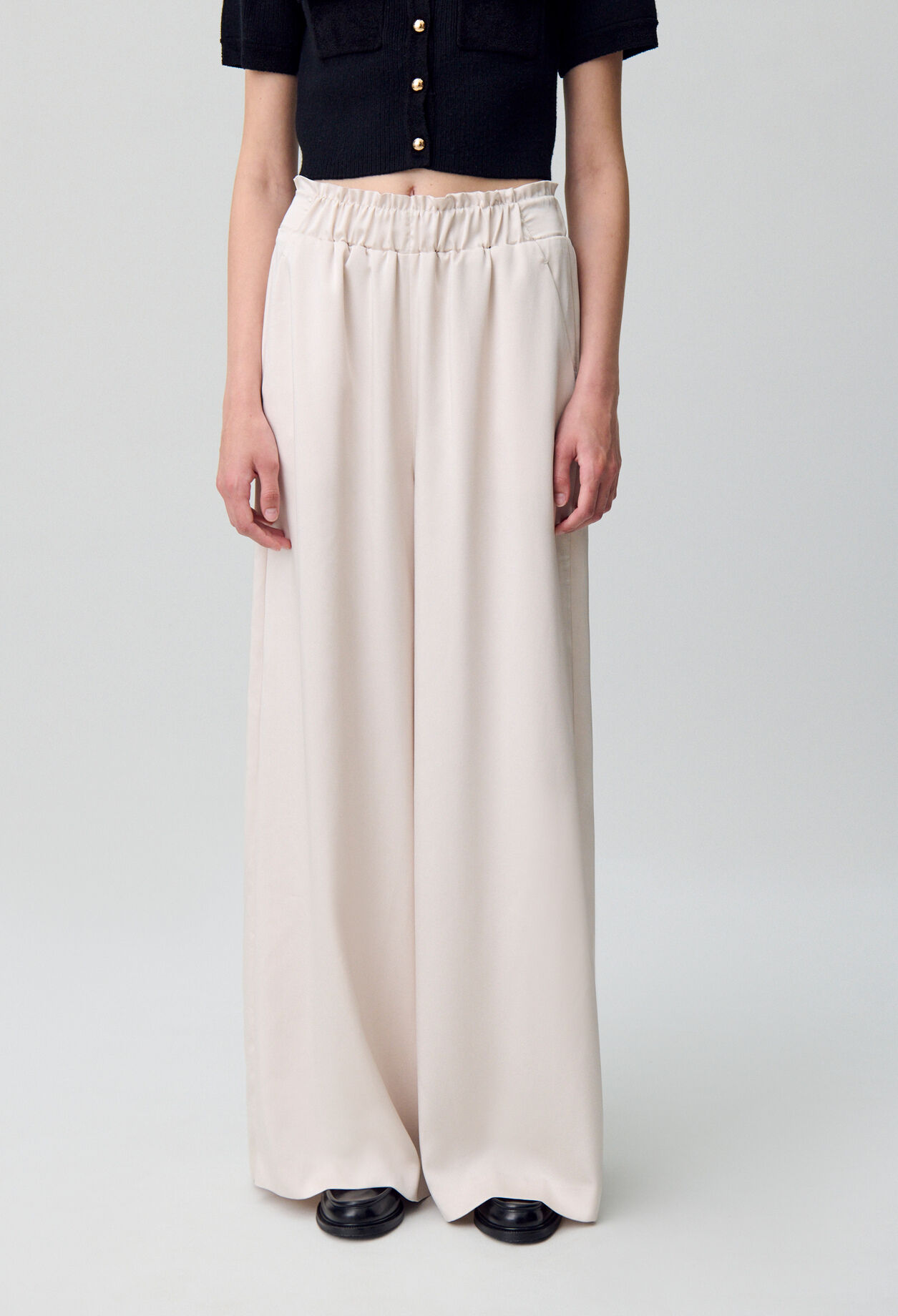 Pantalon large taille smockée