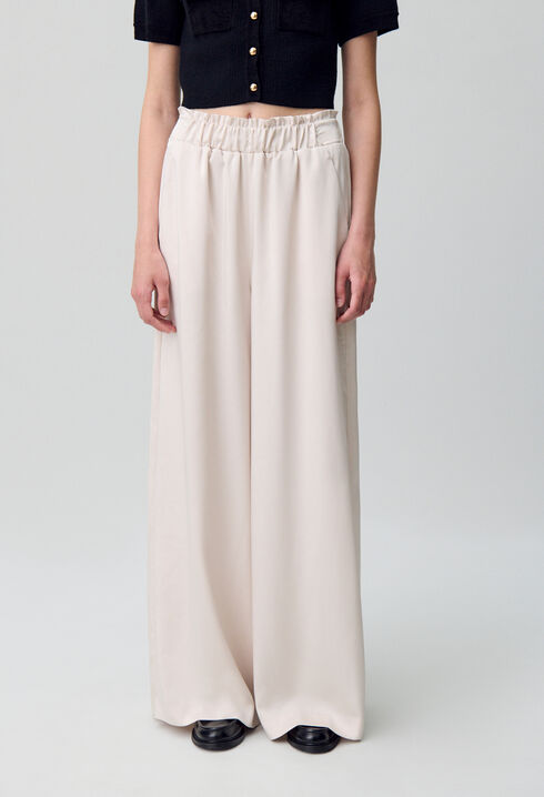 Pantalon large taille smockée