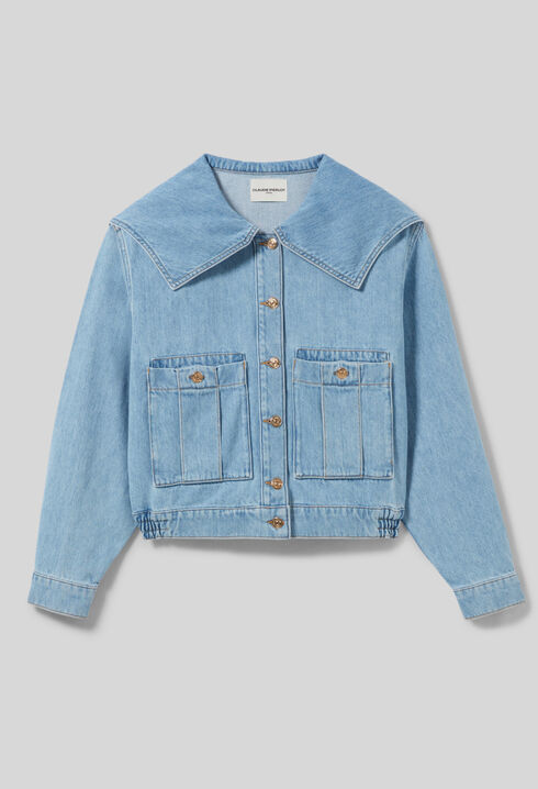 Veste jean denim col large