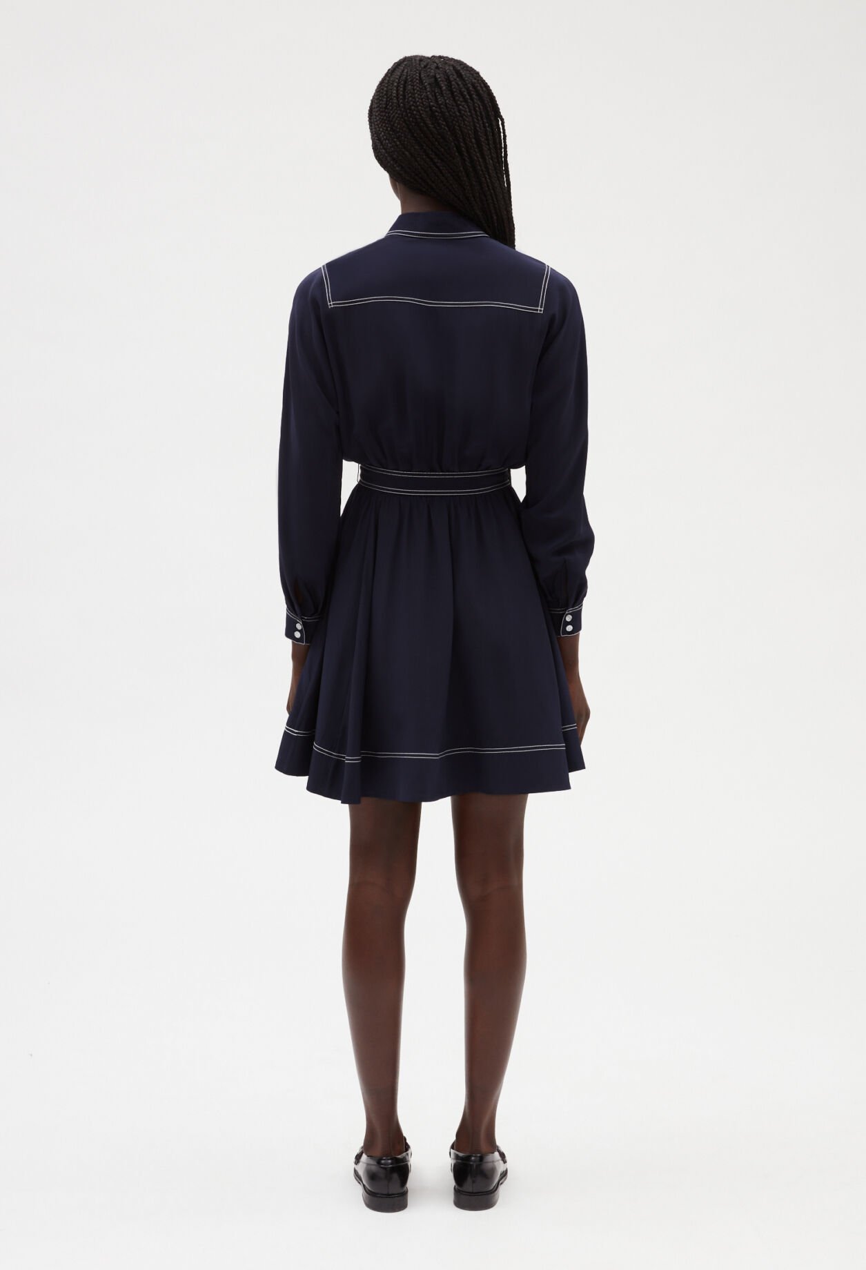 Robe courte soie manches longues bleue