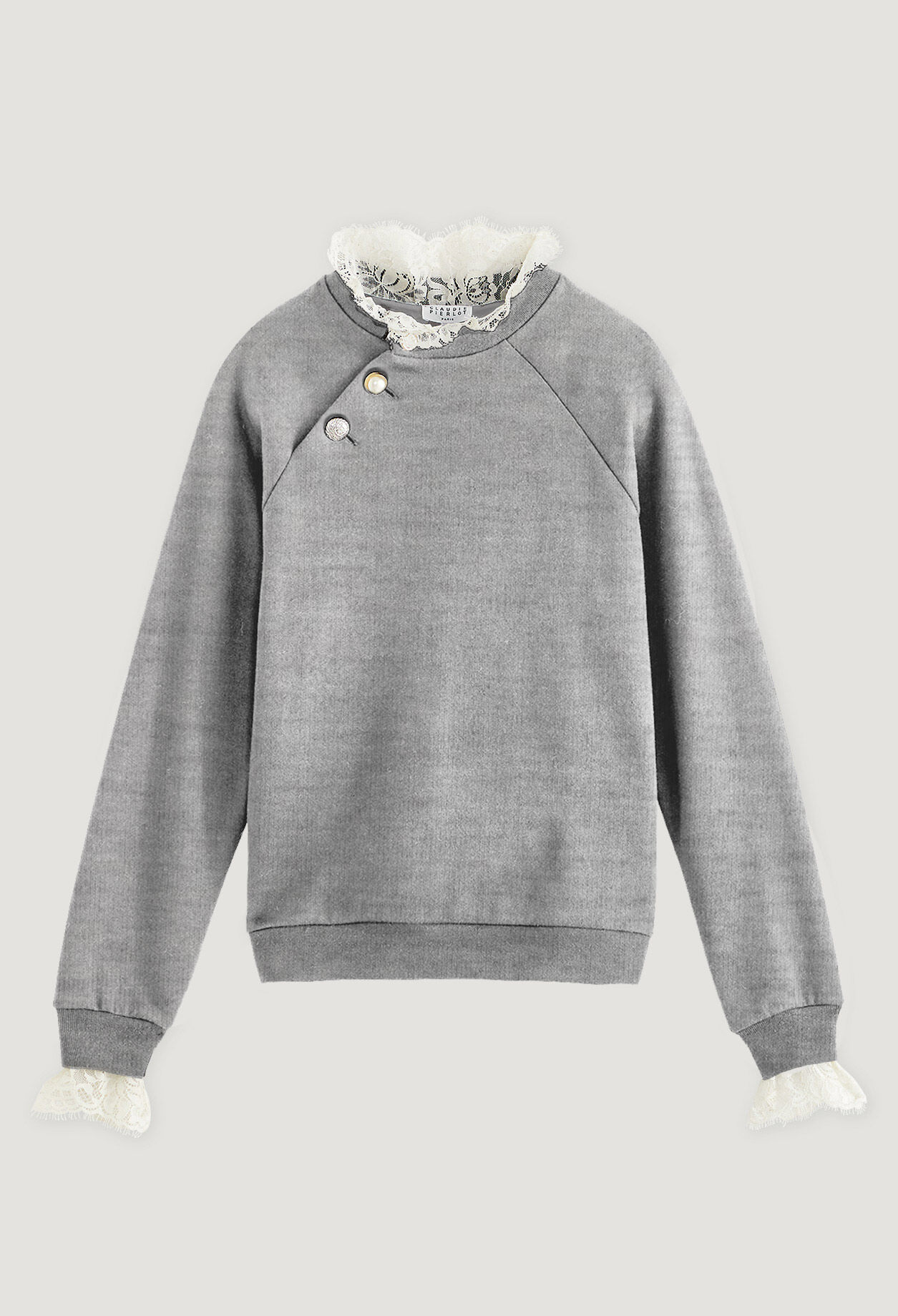 Sweatshirt gris à col victorien