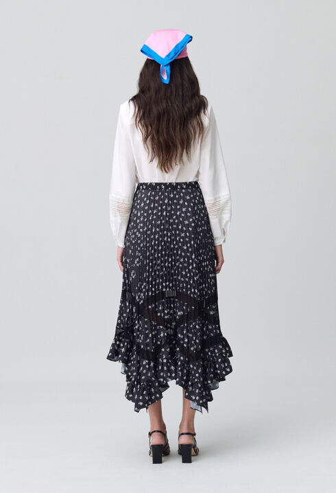 Jupe plissée asymétrique à fleurs