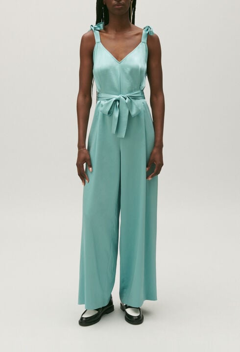 Flowing aqua jumpsuit