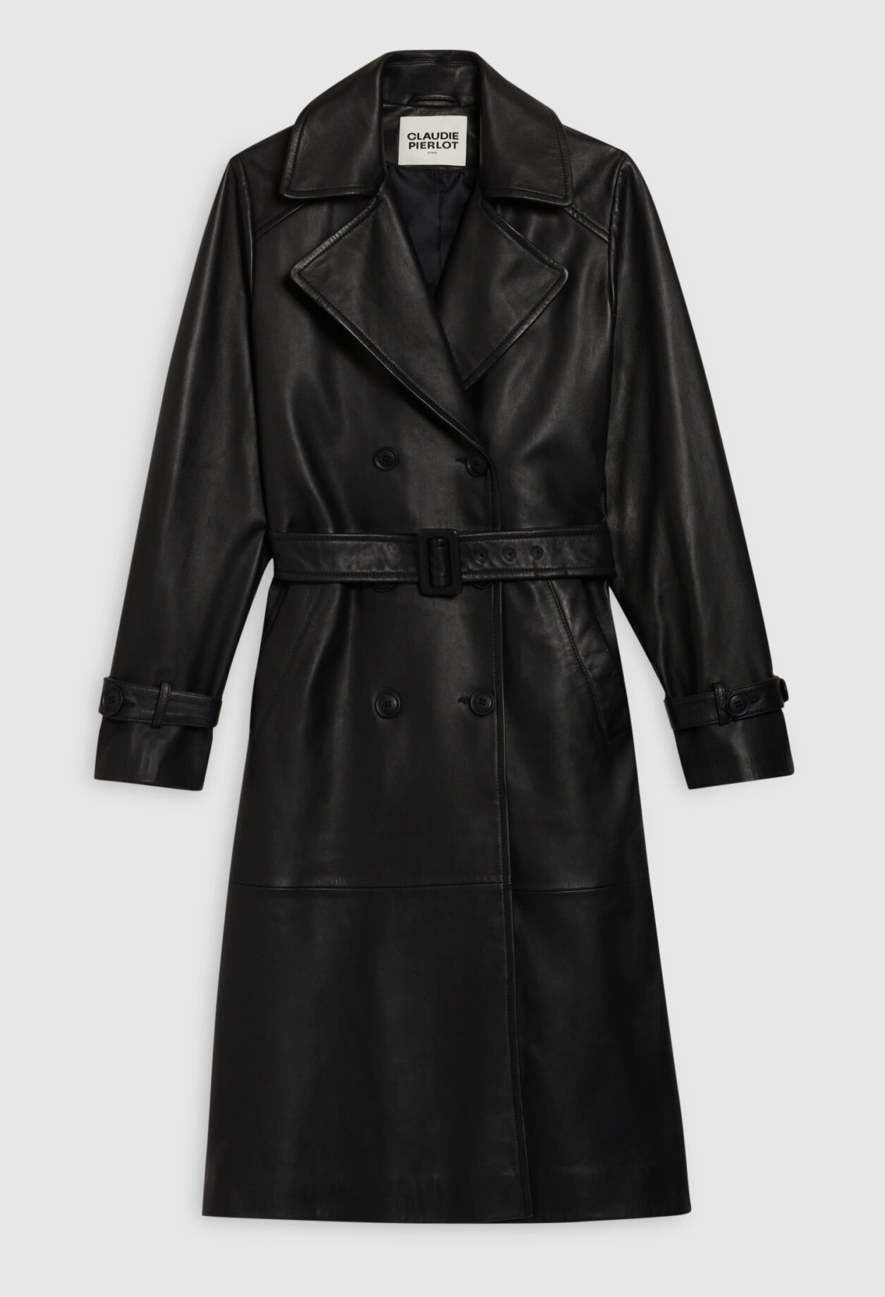 Smooth leather navy trench coat