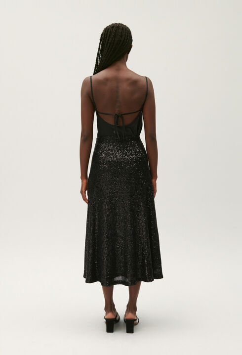 Black midi skirt with sequins