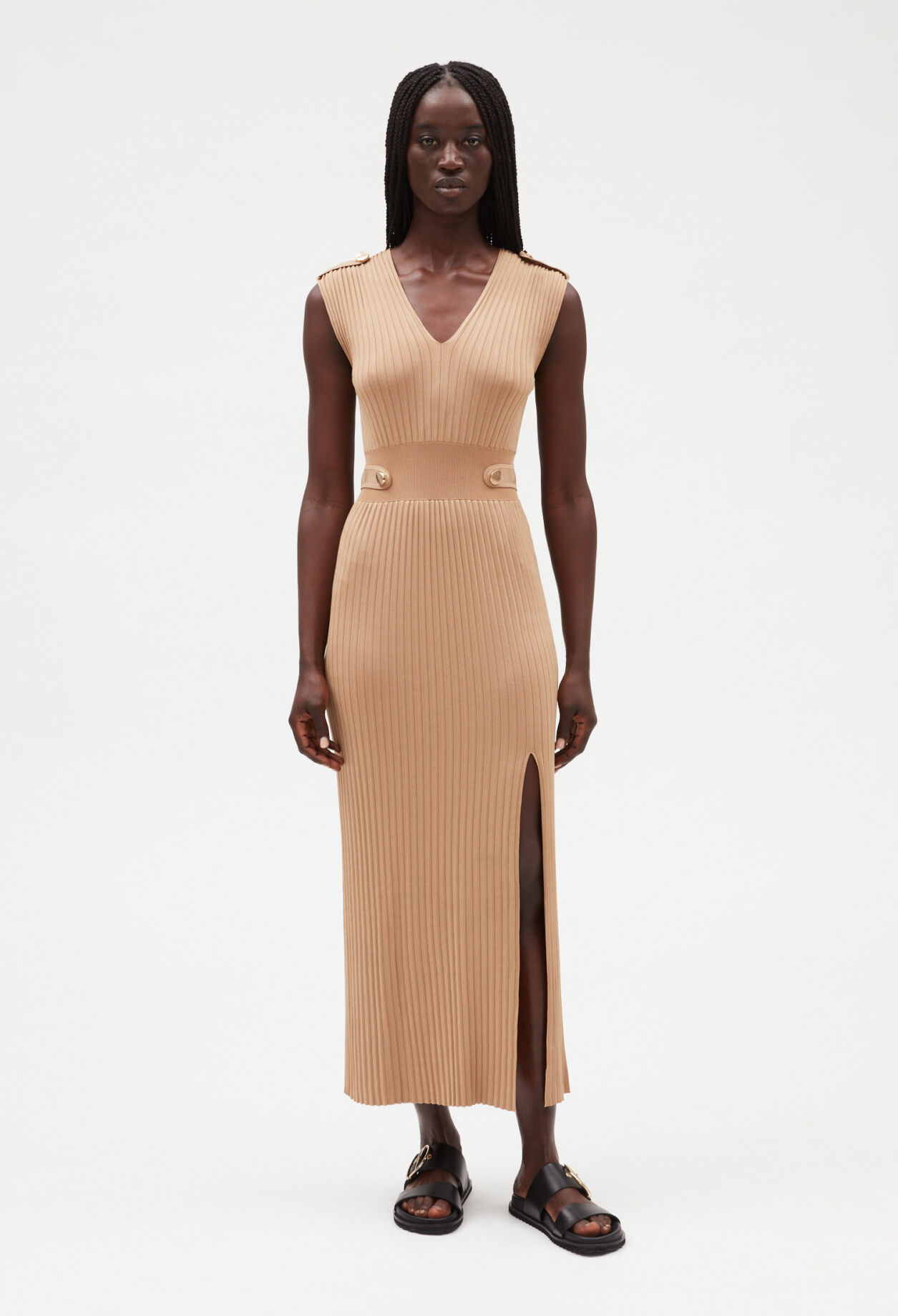 Robe longue maille beige